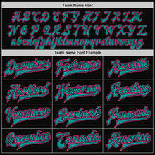 Charger l'image dans la galerie, Custom Black Pink-Teal Bomber Full-Snap Varsity Letterman Two Tone Jacket