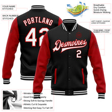 Charger l'image dans la galerie, Custom Black White-Red Bomber Full-Snap Varsity Letterman Two Tone Jacket