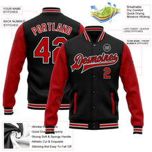 Charger l'image dans la galerie, Custom Black Red-White Bomber Full-Snap Varsity Letterman Two Tone Jacket