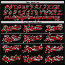 Charger l'image dans la galerie, Custom Black Red-White Bomber Full-Snap Varsity Letterman Two Tone Jacket