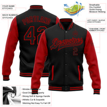 Загрузить изображение в средство просмотра галереи, Custom Black Red Bomber Full-Snap Varsity Letterman Two Tone Jacket
