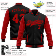 Charger l'image dans la galerie, Custom Black Red Bomber Full-Snap Varsity Letterman Two Tone Jacket