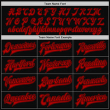 Charger l'image dans la galerie, Custom Black Red Bomber Full-Snap Varsity Letterman Two Tone Jacket