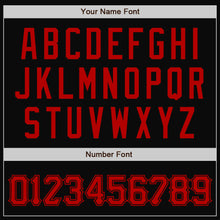 Charger l'image dans la galerie, Custom Black Red Bomber Full-Snap Varsity Letterman Two Tone Jacket