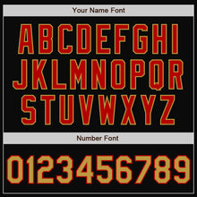 Charger l'image dans la galerie, Custom Black Old Gold-Red Bomber Full-Snap Varsity Letterman Two Tone Jacket