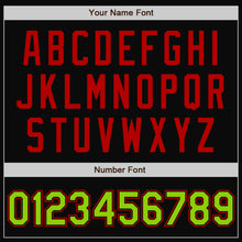 Charger l'image dans la galerie, Custom Black Neon Green-Red Bomber Full-Snap Varsity Letterman Two Tone Jacket