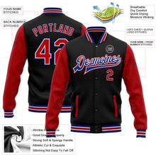 Charger l'image dans la galerie, Custom Black Red-Royal Bomber Full-Snap Varsity Letterman Two Tone Jacket