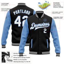 Charger l'image dans la galerie, Custom Black White-Light Blue Bomber Full-Snap Varsity Letterman Two Tone Jacket