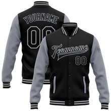Charger l'image dans la galerie, Custom Black Gray Bomber Full-Snap Varsity Letterman Two Tone Jacket