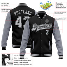 Charger l'image dans la galerie, Custom Black Gray Bomber Full-Snap Varsity Letterman Two Tone Jacket