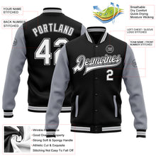 Загрузить изображение в средство просмотра галереи, Custom Black White-Gray Bomber Full-Snap Varsity Letterman Two Tone Jacket