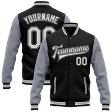 Загрузить изображение в средство просмотра галереи, Custom Black White-Gray Bomber Full-Snap Varsity Letterman Two Tone Jacket