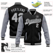 Charger l'image dans la galerie, Custom Black Gray Bomber Full-Snap Varsity Letterman Two Tone Jacket