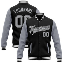 Charger l'image dans la galerie, Custom Black Gray Bomber Full-Snap Varsity Letterman Two Tone Jacket