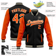 Charger l'image dans la galerie, Custom Black Orange-Cream Bomber Full-Snap Varsity Letterman Two Tone Jacket
