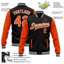Charger l'image dans la galerie, Custom Black Orange-White Bomber Full-Snap Varsity Letterman Two Tone Jacket