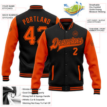 Charger l'image dans la galerie, Custom Black Orange Bomber Full-Snap Varsity Letterman Two Tone Jacket