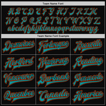 Charger l'image dans la galerie, Custom Black Orange-Teal Bomber Full-Snap Varsity Letterman Two Tone Jacket