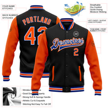 Charger l'image dans la galerie, Custom Black Orange-Royal Bomber Full-Snap Varsity Letterman Two Tone Jacket