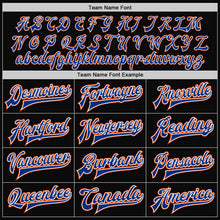 Charger l'image dans la galerie, Custom Black Orange-Royal Bomber Full-Snap Varsity Letterman Two Tone Jacket