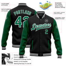Charger l'image dans la galerie, Custom Black Kelly Green-White Bomber Full-Snap Varsity Letterman Two Tone Jacket