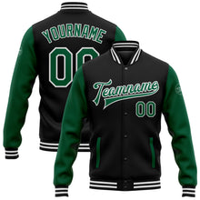 Charger l'image dans la galerie, Custom Black Kelly Green-White Bomber Full-Snap Varsity Letterman Two Tone Jacket