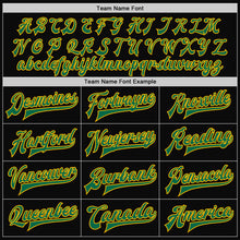 Charger l'image dans la galerie, Custom Black Kelly Green-Gold Bomber Full-Snap Varsity Letterman Two Tone Jacket