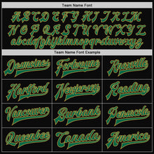 Charger l'image dans la galerie, Custom Black Kelly Green-Old Gold Bomber Full-Snap Varsity Letterman Two Tone Jacket