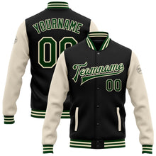Загрузить изображение в средство просмотра галереи, Custom Black Green-Cream Bomber Full-Snap Varsity Letterman Two Tone Jacket