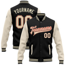 Charger l'image dans la galerie, Custom Black Cream-Red Bomber Full-Snap Varsity Letterman Two Tone Jacket