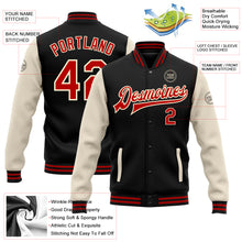 Загрузить изображение в средство просмотра галереи, Custom Black Red-Cream Bomber Full-Snap Varsity Letterman Two Tone Jacket