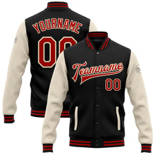 Загрузить изображение в средство просмотра галереи, Custom Black Red-Cream Bomber Full-Snap Varsity Letterman Two Tone Jacket