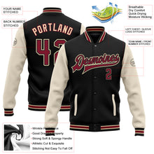 Загрузить изображение в средство просмотра галереи, Custom Black Crimson City Cream-Cream Bomber Full-Snap Varsity Letterman Two Tone Jacket