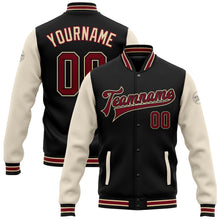 Загрузить изображение в средство просмотра галереи, Custom Black Crimson City Cream-Cream Bomber Full-Snap Varsity Letterman Two Tone Jacket