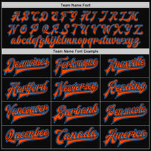 Charger l'image dans la galerie, Custom Black Powder Blue-Orange Bomber Full-Snap Varsity Letterman Two Tone Jacket
