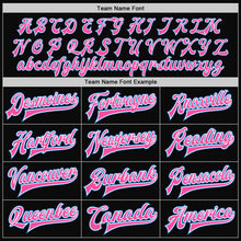 Charger l'image dans la galerie, Custom Black Powder Blue-Pink Bomber Full-Snap Varsity Letterman Two Tone Jacket