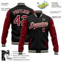 Charger l'image dans la galerie, Custom Black Crimson-Cream Bomber Full-Snap Varsity Letterman Two Tone Jacket