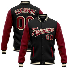Charger l'image dans la galerie, Custom Black Crimson-Cream Bomber Full-Snap Varsity Letterman Two Tone Jacket