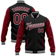Charger l'image dans la galerie, Custom Black Crimson-White Bomber Full-Snap Varsity Letterman Two Tone Jacket