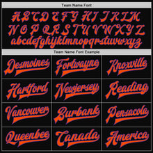 Charger l'image dans la galerie, Custom Black Purple-Orange Bomber Full-Snap Varsity Letterman Two Tone Jacket