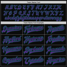 Charger l'image dans la galerie, Custom Black Purple-Teal Bomber Full-Snap Varsity Letterman Two Tone Jacket