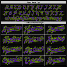 Charger l'image dans la galerie, Custom Black Purple-Neon Green Bomber Full-Snap Varsity Letterman Two Tone Jacket