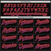 Charger l'image dans la galerie, Custom Black Purple-Orange Bomber Full-Snap Varsity Letterman Two Tone Jacket