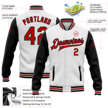 Load image into Gallery viewer, Custom White Red-Black Bomber Full-Snap Varsity Letterman Two Tone Jacket
