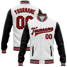 Load image into Gallery viewer, Custom White Red-Black Bomber Full-Snap Varsity Letterman Two Tone Jacket