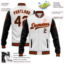 Загрузить изображение в средство просмотра галереи, Custom White Black-Orange Bomber Full-Snap Varsity Letterman Two Tone Jacket