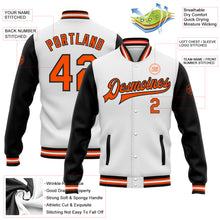 Загрузить изображение в средство просмотра галереи, Custom White Orange-Black Bomber Full-Snap Varsity Letterman Two Tone Jacket