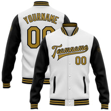 Load image into Gallery viewer, Custom White Old Gold-Black Bomber Full-Snap Varsity Letterman Two Tone Jacket