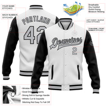 Load image into Gallery viewer, Custom White Gray-Black Bomber Full-Snap Varsity Letterman Two Tone Jacket