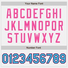 Laden Sie das Bild in den Galerie-Viewer, Custom White Sky Blue-Pink Bomber Full-Snap Varsity Letterman Two Tone Jacket